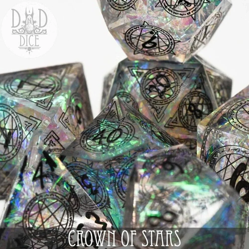 DND Dice Set - Crown of Stars - 7 Handmade Resin Dice‎ - Fantasy RPG Gaming